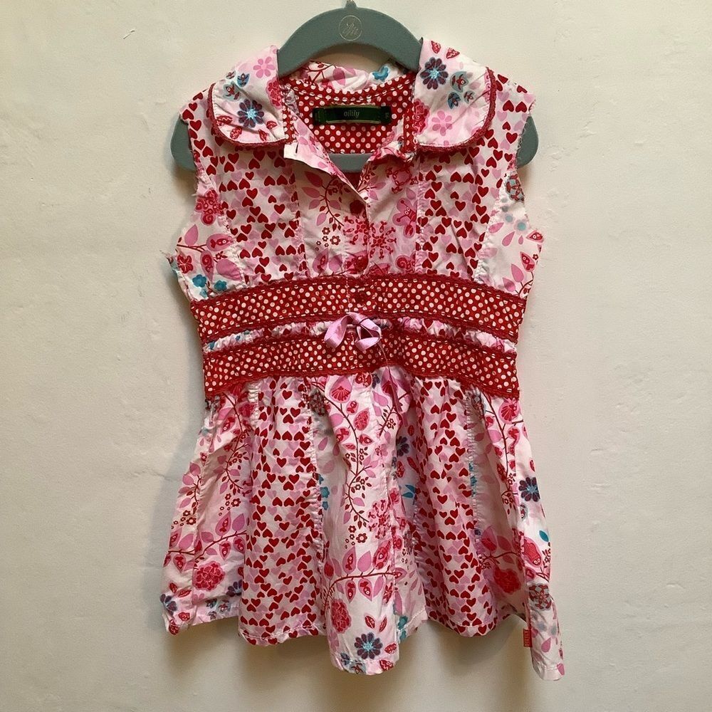 GIRLS DRESS OILILY COTTON FLORAL LOVE OF HEARTS PRINT DRESS SIZE 3/4